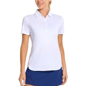 M MAELREG Womens Golf Shirt Short Sleeve 5 Buttons Quick Dry Casual Solid Moisture Wicking Tennis Polo Shirts for Women (White), Size: Small