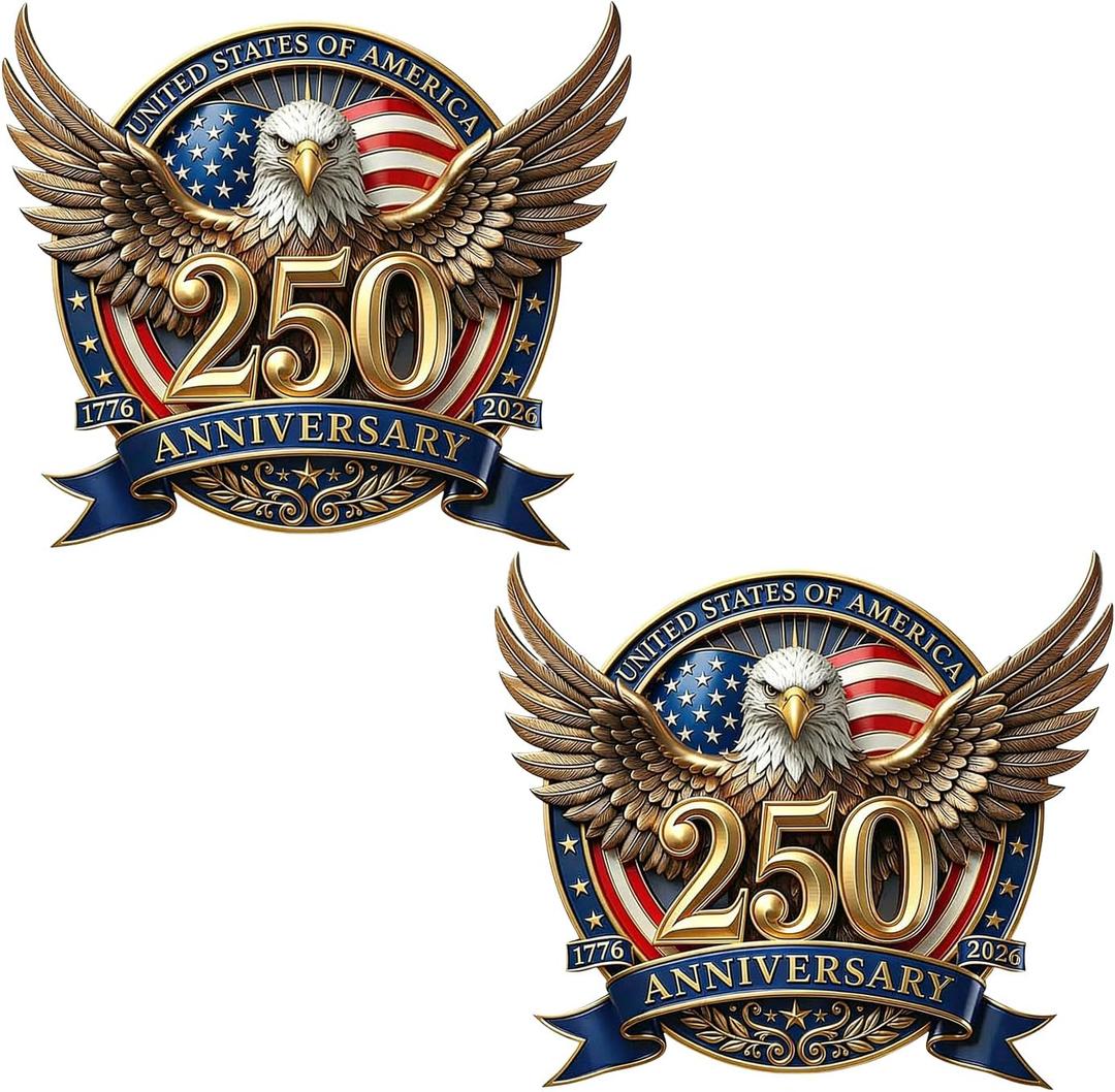America Eagle Anniversary Sticker - 2 Pack Eagle Flag Patriotic Sticker for Refrigerators, Trucks, Laptop or Any Smooth Surface, Waterproof- American Pride Stickers - 8.27x7.2 in - BS-20