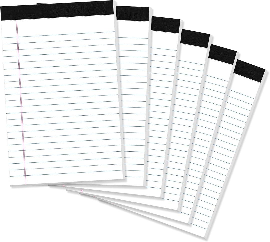 Thboxes 6 Pack Legal Pad 5x8, 180 Sheets Small Note Pad College Ruled Writing Pad Perforated Notepad for School, Office, To-Do Lists Grocery List Shopping List, 30 Sheets White