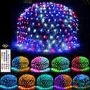 240 LED Net Lights, 35 Colors Changing 4th of July Net Lights Outdoor Clear Wire, 14.8ft x 5ft Connectable Red White Blue Mesh Lights for Bushes Christmas Halloween Holiday Party Hedge Patio Decor