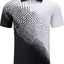 Mens Golf Shirts Short Sleeve Dry Fit Athletic Moisture Wicking Golf Polo Performance Printed Collared Polos (Black, M)