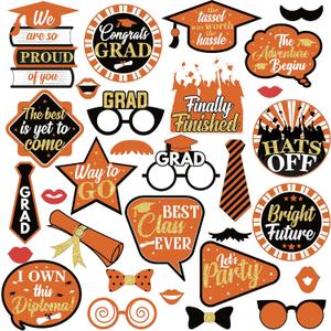 KatchOn, Graduation Photo Booth Props 2025 - Pack of 22 | Orange and Black Grad Photo Props | Grad Decorations Class of 2025 Props | Grad Props 2025 for Graduation Decorations 2025