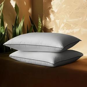Luxury Down Feather Pillows Standard Size, Hotel Collection Bed Pillows for Sleeping, Soft Support Fluffy Medium Firm Pillows for Back Side Stomach Sleepers 20" x 26" Pack of 2 