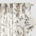 Lazzzy Green Floral Curtains 84" Length Linen Farmhouse Curtain Back Tab Drapes for Living Room Bedroom Light Filtering Vintage Rod Pocket Curtains, 2 Panels, Green on Beige