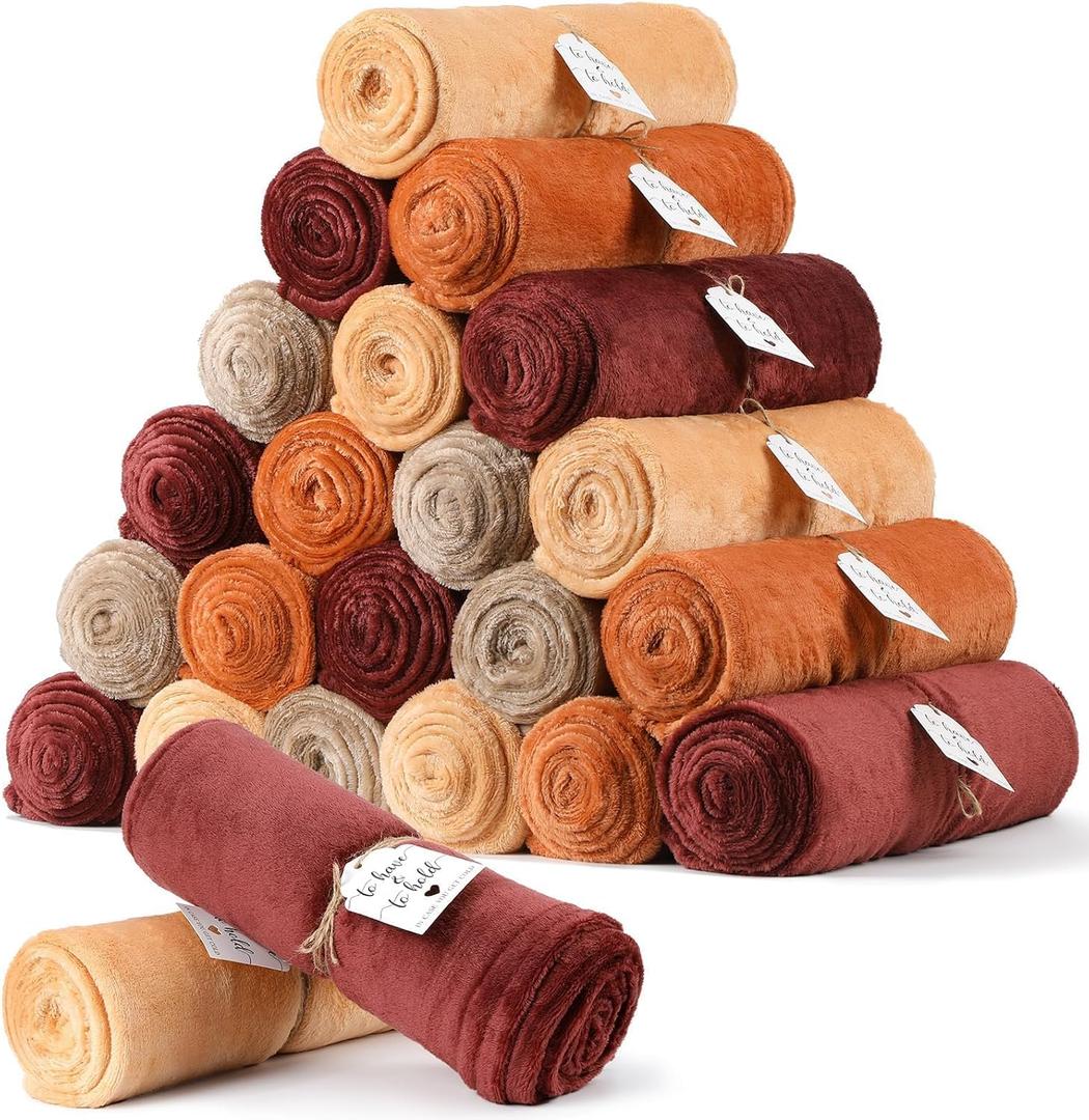 24 Pack Terracotta Wedding Flannel Throw Blankets Bulk 50 x 60 Inch with to Have to Hold Card and Rope Fleece Throw Blanket for Wedding Gifts Bed Couch Sofa Season Soft Lightweight(Terracotta)