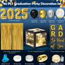 Graduation Party Decoration Class of 2025, 86PCS Black & Gold Graduation Party Supplies High School College Grad Balloon Boxes with Letter, Foil Curtains, LED String Light, Balloon Garland Kit