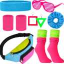 YAROMO 80s Neon Costume Set, 80s 90s Leg Warmers Yoga Headband Wristband Fanny Pack for Women