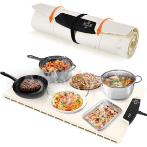 Warming Mat for Food with 9 Temperature Modes, 24"x16" Fast Heating & Foldable Food Warmer for Parties, 2-12Hr Auto Shut-Off & Child-Lock Silicone Heating Mat for Food, Holidays, Countertop, Daily Use