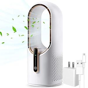 KONSIDEN Desk Fan Bladeless, 11.8 Inch Office Fan Small, Quiet, 3 Speed Adjustment, Touch Control, Easy to Clean, Desk Fans Small Quiet, Ideal for Office, Living Room, Bedroom