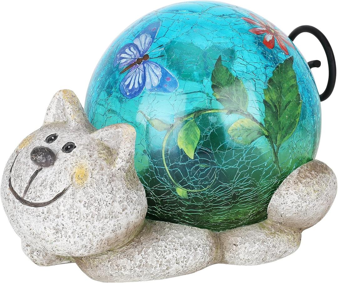 Afirst Garden Cat Statue Outdoor Decor - Resin Outdoor Figurine Glass Solar Lights Indoor Outdoor Decorations Patio Lawn Yard Art Ornaments