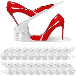 NVGSN Shoe Slots Organizer 6 Pack - Shoe Stackers, Space Savers 50%, 4 Levels Adjustable, Double Layer Holders for Closet, White