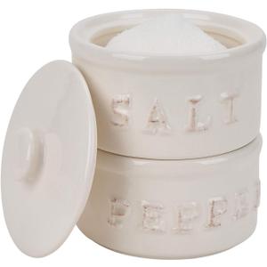 Vintage Ceramic Salt and Pepper Shaker Set Condiments Cellar Stacking Bowls With Lid