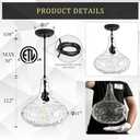 Glass Large Pendant Lights for Kitchen Island Blown Glass Pendant Light Clear Hammered Shade Hanging Ceiling Lights with Black Finish for for Kitchen Island, Sink, Hallway, Living Room 11 inch