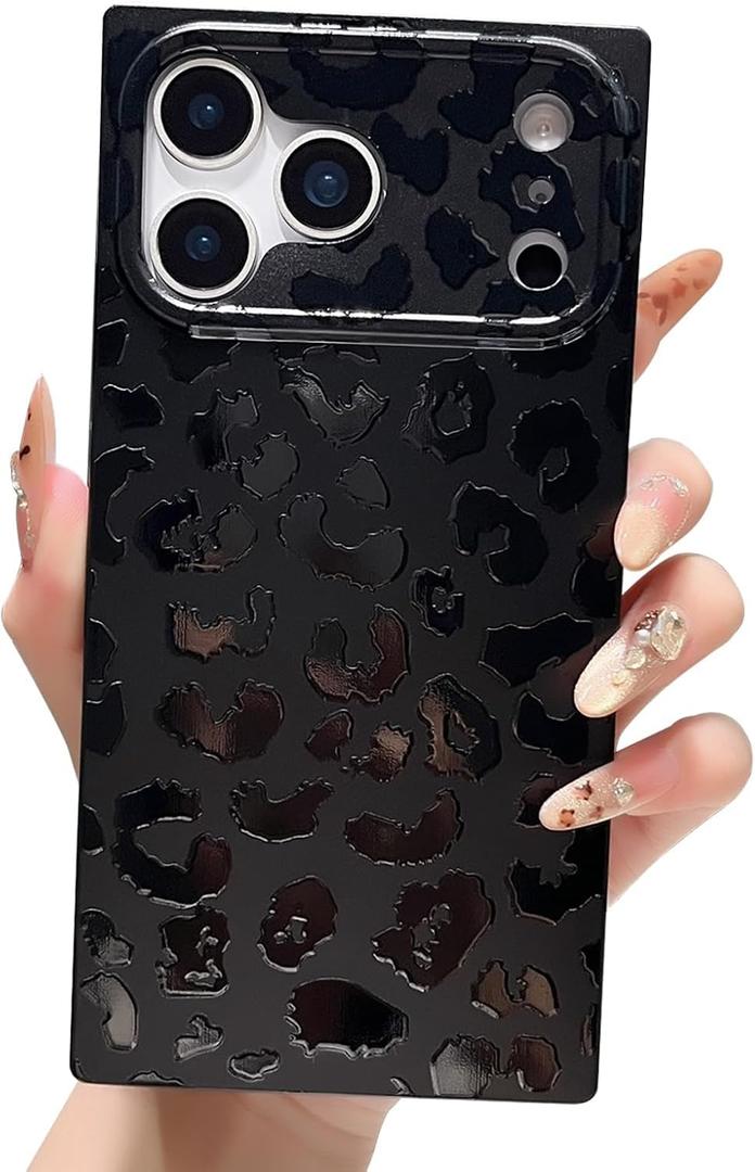 Jmltech for iPhone 17 Pro Max Case Cheetah Print Leopard Women Rectangle Edge Shockproof Protective Drop Protection Phone Cases for iPhone 17 Pro Max Black