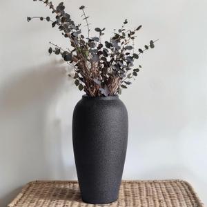 Rustic Ceramic Vase 13.8" Large Black Ceramic Vase for Home Decor, Modern Terracotta Floor Vase for Living Room, Entryway, Kitchen, Black Vases for Centerpieces, Housewarming Gifts