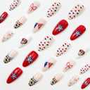 4th of July Press on Nails Medium Almond - Patriotic Fake Nails with Leopard Print French Tip, American Flag Lips & Fireworks & Star Designs, Independence Day Glue on Nails for Women 24Pcs