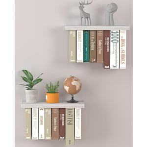 Tohiasen Floating Book Shelves for Wall Mounted Set of 2, Wood Hanging Bookshelf, Book Display Shelf for Wall, Unique Space Saving Book Shelf Wall Book Holder (White)