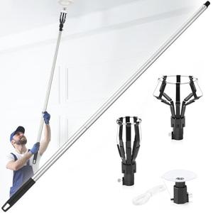 12FT Light Bulb Changer for High Ceilings, Light Bulb Changer with Baskets and Suction Cup, Light Bulb Removal Tool with Pole