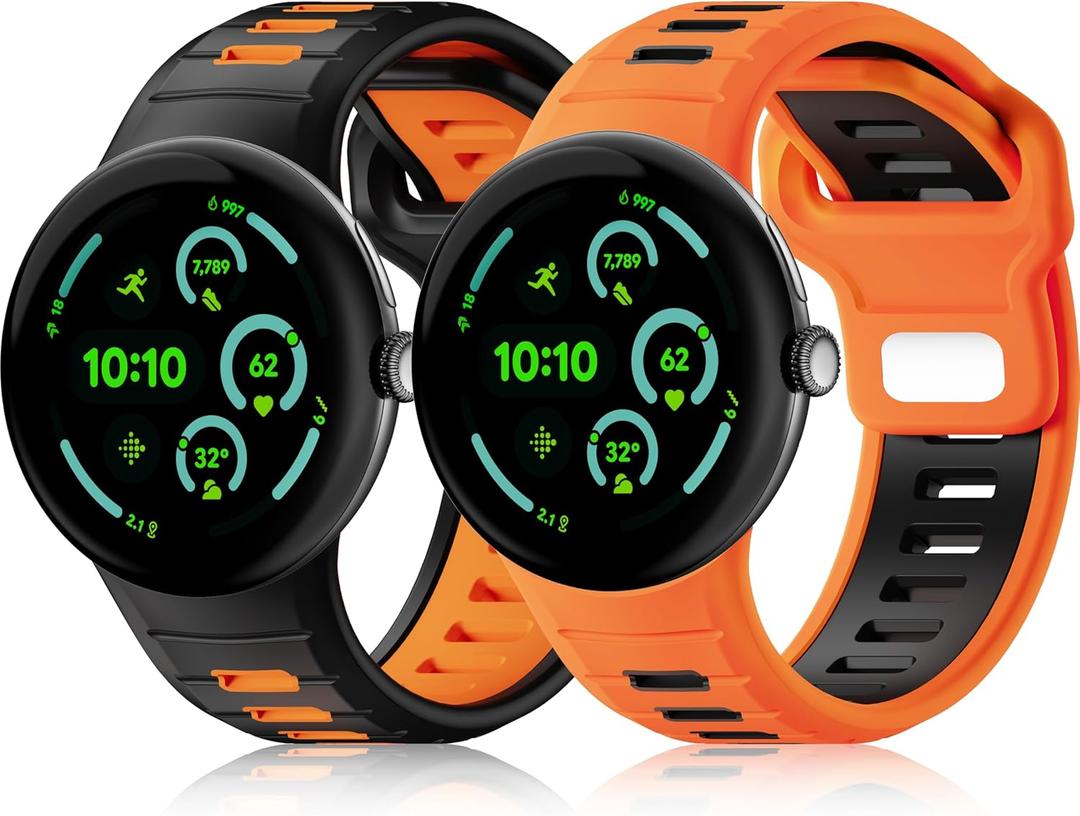 2-Pack Sport Bands Compatible with Google Pixel Watch 3 45mm Band, Soft Loop Silicone Wristbands Waterproof Replacement Strap for Pixel Watch 3 for Men,BlackOrange+OrangeBlack 2-Pack Sport Bands Compatible with Google Pixel Watch 3 45mm Band, Soft Loop Silicone Wristbands Waterproof Replacement Strap for Pixel Watch 3 for Men,BlackOrange+OrangeBlack