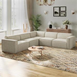 Novilla 109" Modular Sectional Sofa, No Assembly Cloud Sectional Couch with Smarts Coil Support, Chenille Fabric L Shape Sectional Sofa, Boneless Couch for Living Room Apartment, Beige (5 Seat)