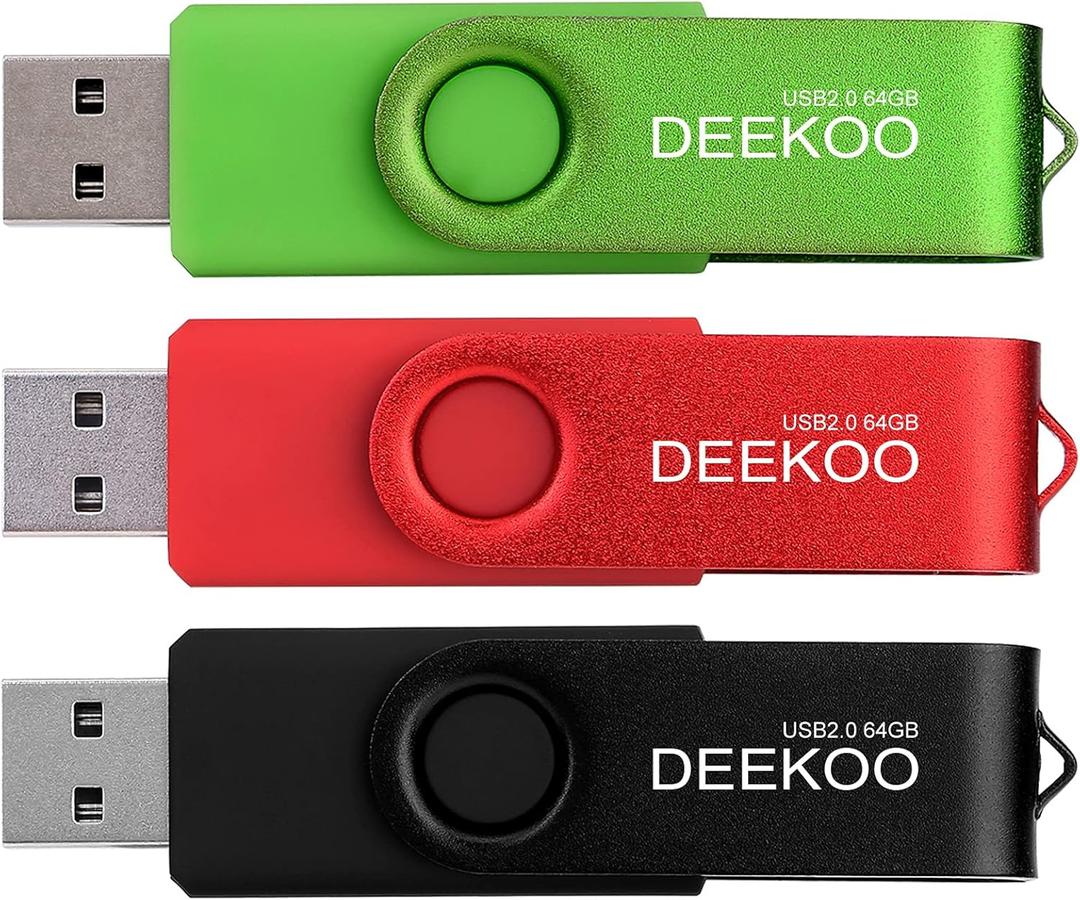 Flash Drive 64GB Thumb Drives Memory Sticks Jump Drive 3Pack 64GB USB 2.0 Flash Drives Mixed Colors: Black Red Green