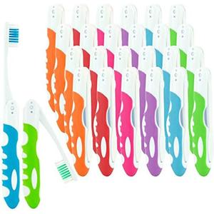 Lingito Bulk Travel Toothbrush, Folding, Built in Toothbrush Cover, Individually Wrapped, Camping, Hiking (30 Pack Medium)