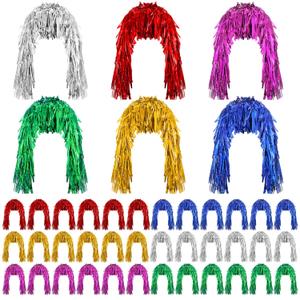 Geyoga 36 Pcs Foil Tinsel Wigs Fancy Dress Metallic Shiny Wig 80s Photo Booth Props Disco Women Cosplay Supplies (Colorful)