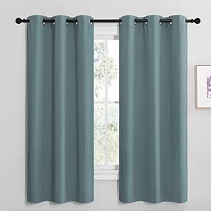 NICETOWN Modern Blackout Curtains Noise Reducing, Thermal Insulated and Privacy Room Darkening Drape Panels for Boy's Guest Room Door Small Short Window (Greyish Blue, 2 Panels, W42 x L68 -Inch)