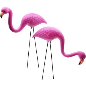 GiftExpress Pink Flamingos Yard Decorations - 2 Pack Small 14" Tall Plastic Flamingo Statue w/Metal Stakes - Lawn Ornaments & Garden Decor for Outdoor Parties