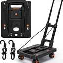 Folding Hand Truck, Dolly Cart with 4 Wheels & 2 Elastic Ropes, Adjustable Handle Foldable Dolly, Lightweight Portable Hand Cart for Luggage, Travel, Shopping, Moving, Airport, Office