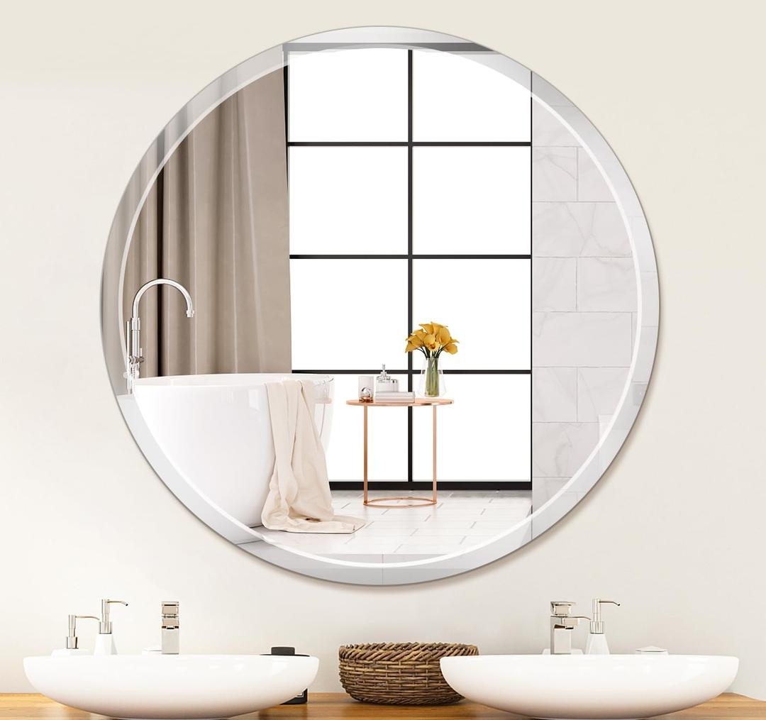 36" x 36" Frameless Round Wall Mirror Beveled Edge Bathroom Circle Mirror for Home Decor