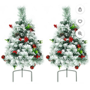 Set of 2 24in Battery Powered Pre-lit Pathway Flocked Christmas Trees Outdoor