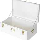 Vixdonos Large Metal Trunk Decorative Storage Box College Dorm Chest with Handle (23.7" X 14.2" X 9.5")