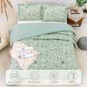 Mooreeke Floral Queen Size Comforter Sets, Vintage Sage Green Botanical Flower, Lightweight Bedding for All Seasons, 3-Piece Bed in a Bag with Fluffy Quilted Reversible Comforter & 2 Pillow Shams. Queen Size