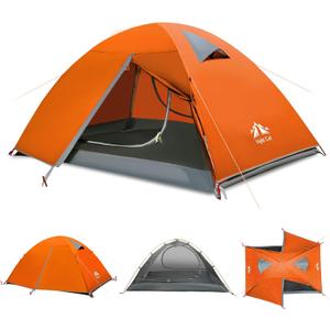 Night Cat 2-Persons Backpacking Tent: Waterproof Lightweight Camping Tent for Two People Hiking Outdoor Mountain with Aluminum Poles and Rainfly Green (Pure Orange)