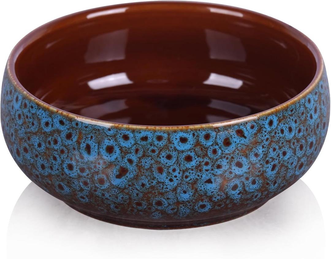 Blue Ceramic Decorative Bowl, Rustic Oval Display Dish for Dining Table Centerpiece, Entryway Key Dish, Trinket or Fruit Serving, Porcelain Home Dcor Bowl