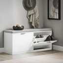 Shoe Storage Bench Entryway, Shoe Cabinet Bench with Padded Seat Cushion, Hallway Shoe Rack, White