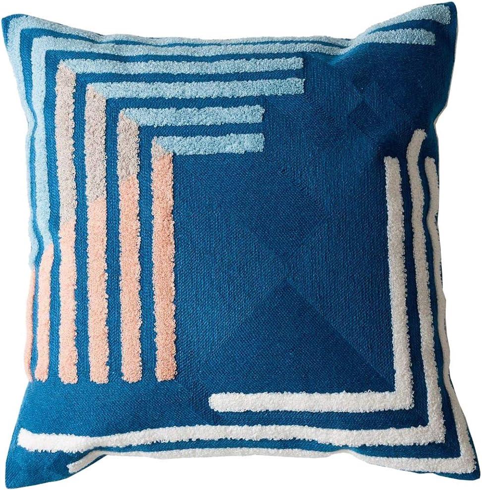 vctops Boho Geometric Tufted Decorative Throw Pillow Cover Farmhouse Cotton Embroidery Accent Square Cushion Case for Couch Sofa Bed (EmbroideryB, 18"x18")