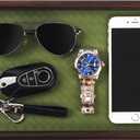 Zosenley Wooden Valet Tray with Leather Base - Nightstand Catchall Organizer for Cologne, Perfume, Keys, Wallet, Phone, Watch, Jewelry & Sunglasses (Green)