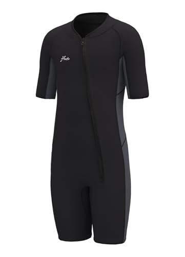 Hevto Kids Wetsuit for Boys Girls Toddler 2mm Neoprene Shorty Wetsuit Size 16 Child Front Zip Wet Suit Thermal Swimsuit Swimming in Cold Water (K3S-Gray, 16)