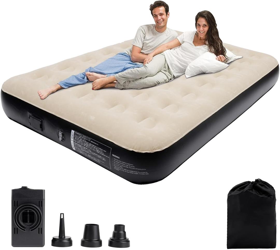 Oversized Twin XL Air Mattress with Built-in Pump, Quick One-Click Inflation & Deflation,Portable Inflatable Mattress Blow up Bed for Home, Camping and Office 10Inch (Black and White)
