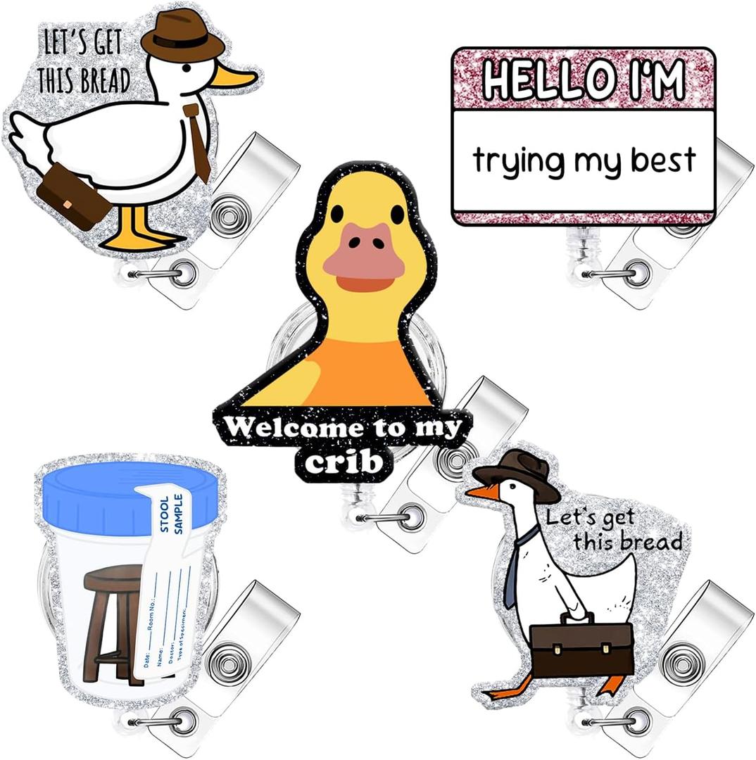 5 Pcs Funny Badge Reel Retractable Name Tag ID Clip Holder Nursing Student RN Pediatric Teacher Funny Office Work Accessories 9