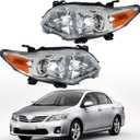 Replacement for Toyota Corolla 2011-2013 Headlight Assembly Halogen Chrome Left and Right Side Pair