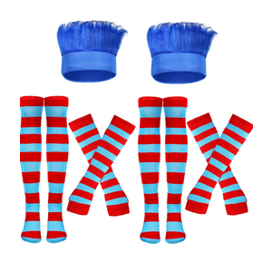 Brand: Syhood
2 Pieces Blue Hairy Headband Crazy Hair Wigs, 2 Pairs Striped Thigh High Socks Over Knee Stockings, 2 Pairs Striped Arm Warmer Fingerless Gloves Long Thumb Hole Gloves for Halloween Costume Party