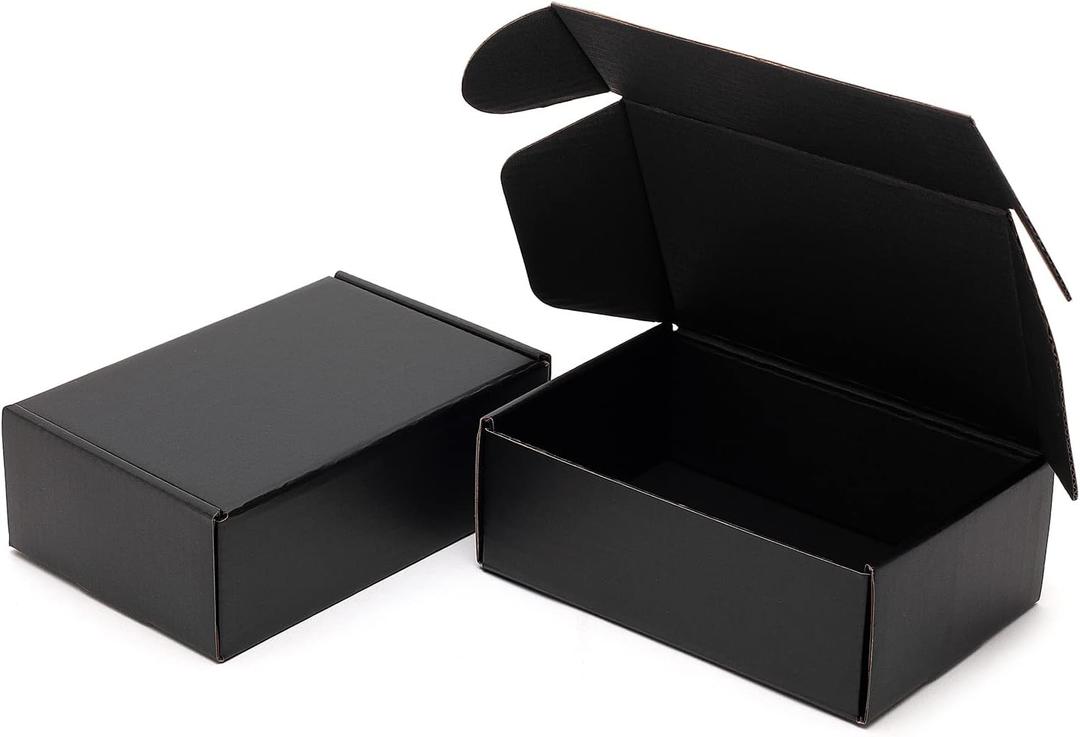 Timirog 6x4x2 Inches Small Black Shipping Boxes 25 Pack - Corrugated Cardboard Mailing Box for Small Business, Tab Locking Literature Mailer for Packing Jewelry Ornament Gift Craft Packaging Supplier
