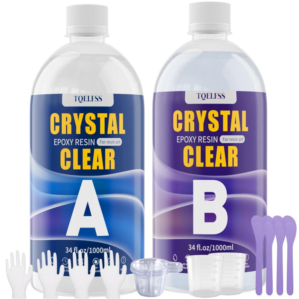 68OZ Crystal Clear Epoxy Resin Kit, Self Leveling, No Bubbles, Not Yellowing Epoxy Resin for Molding & Casting, Jewelry Making, DIY, Crafts, Countertops, River Tables, Wood Surfaces - 34OZ 2