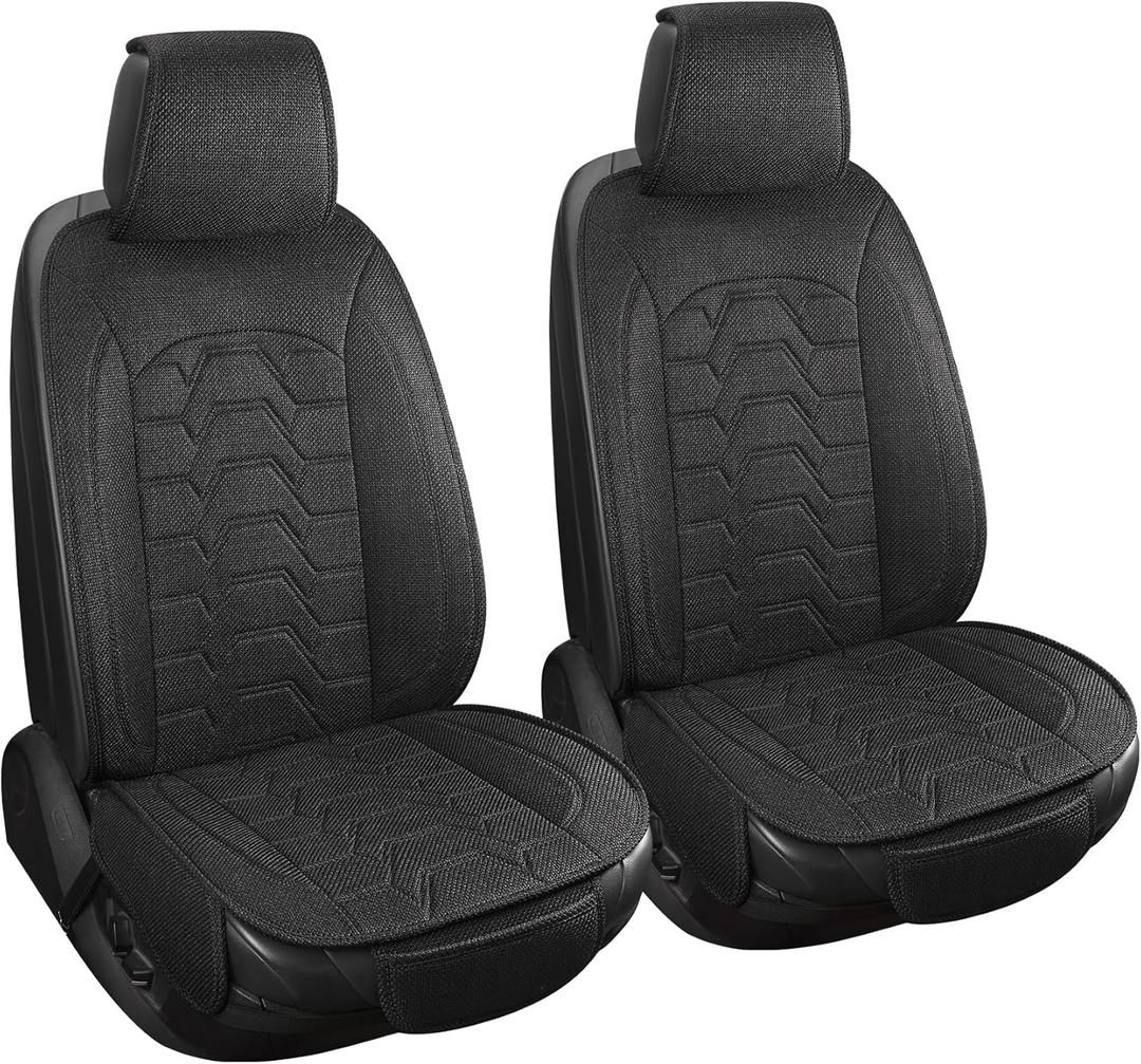 Linen car Seat Covers Breathable Cloth Fabric Seat Protector Front seat Covers Universal Fit for 95% Automotive, Car, Van, SUV, TrucksBlack2PCS