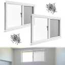Kathfly 2 Pack Basement Home Window 32" x 14" Mini Basement Windows Replacement with Glass Block Screen and Screws for Home Sheds Barns (White)