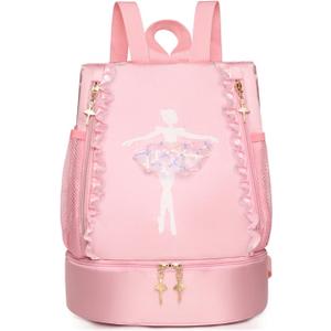 Ballet Dance Backpack with Separate Shoe Compartment,Cute Ballet Dance Backpack,Yoga Bag Dance Duffle Bag (Pink), 6"D x 10"W x 13"H