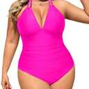 Aqua Eve Tummy Control Swimsuits for Women One Piece Bathing Suit Push Up Slimming Swimwear, Hot Pink, XS
